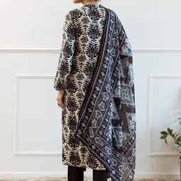 Anouk Black Floral Printed Mandarin Collar Straight Kurta With Trousers & Dupatta image 5