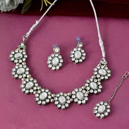 Jewels Nest Stainless Steel Sliver-Plated American Diamond-Studded Jewellery Set-image-93