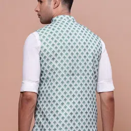SHOWOFFFF Woven Design Slim Fit Mandarin Collar Nehru Jacket image 3