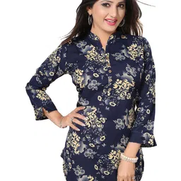 Meher Impex Floral Print Mandarin Collar Crepe Top image 4