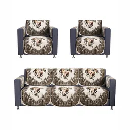 RUBOXA Brown & Cream-Coloured Printed Velvet Sofa Cover With Arms image 5