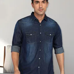 Kuons Avenue Men Standard Slim Fit Faded Dyed Spread Collar Casual Shirt-picture-27