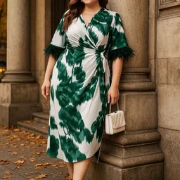 DressBerry Curve Tie and Dye Dyed Plus Size Flared Sleeve Wrap Midi Dress-image-51