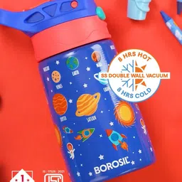 BOROSIL Blue & Peach-Coloured Single Stainless Steel Cartoon Characters Double Wall Vacuum Water Bottle image 4