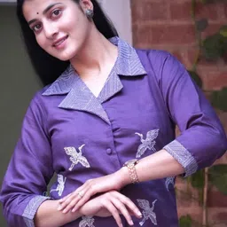 Geetha Creation Embroidered Shirt Collar Linen Tunic With Trousers image 4