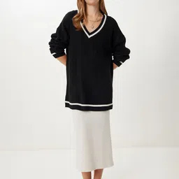 Happiness istanbul Women Ribbed V-Neck Long Sleeves Pullover-picture-40