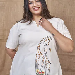 Curvy Lane Women Plus Size Cotton T-shirt Dress With Embroidered Detailed image 3