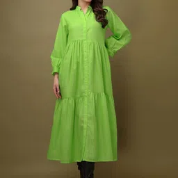 milost Solid Fit & Flare Green Dress image 3