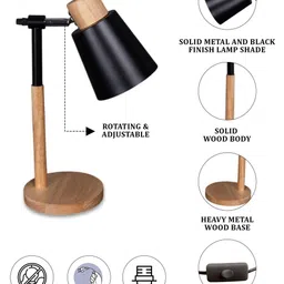 AARVI DECOR STUDIO Black Wood Frusturical Shaped Table Lamp image 5