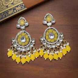 MEIRA JEWELLERY Gold-Plated Artificial Stones Studded & Beaded Teardrop Drop Earrings-image-54