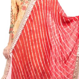 A R SILK DUPATTA HUB Striped Leheriya Dupatta with Gotta Patti image 2