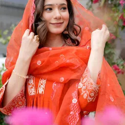 Divyadham Textiles Women Ethnic Motifs Embroidered A-Line Kurta with Trousers & Dupatta image 3