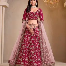 ODETTE Floral Embroidered Square Neck Sequinned Semi-Stitched Lehenga Choli-picture-30