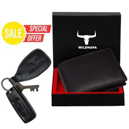 WILDNAPA Men Pack of 2 Leather Wallet With Key Chain-image-10