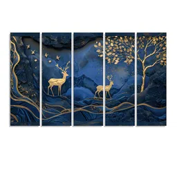 RANDOM Vinyl Blue & Gold-Toned 5 Piece Printed Canvas Wall Paintings-picture-19