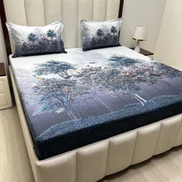Pure Decor Majestic Grey Floral Printed 240TC Pure Cotton King Bedsheet Set 2.74m X 2.74m-picture-12