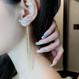 FIMBUL Women Gold Plated Long Chain Dangler Earrings With Sparkling Stones image 5