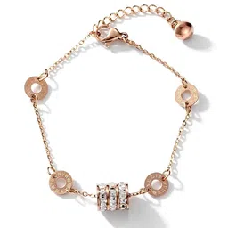 KARISHMA KREATIONS Stainless Steel Rose Gold-Plated Cubic Zirconia Studded Link Bracelet image 4
