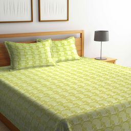 Myntra Elegant Homes Yellow & White Woven Design Cotton Double King Bed Cover-picture-21