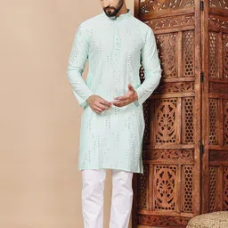 CHIRASVI Men Cotton Solid Straight Kurta image 2