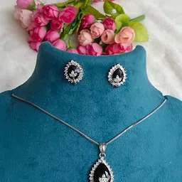 DENICRAAS Women Black & Silver-Plated Artificial Stones Alloy Necklace & Earrings image 2