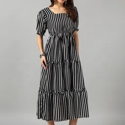 Jash Creation Print Puff Sleeve Applique Crepe Fit & Flare Maxi Dress image 2