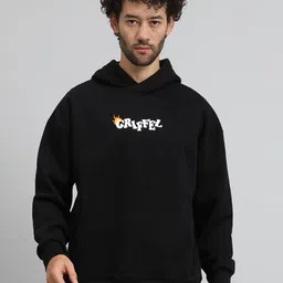 GRIFFEL Men Typography Printed Hood Fleece Pullover Sweatshirt image 3