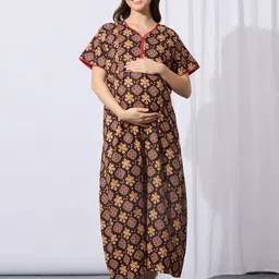 MomToBe Women Cotton Chestnut Brown Feeding Nighty-image-29