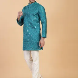 CHIRASVI Men Embroidered and Mirror Work Mandarin Collar Kurta image 4