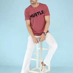 NOBLE HUSTLE Men Typography Printed Round Neck Cotton T-shirt image 4