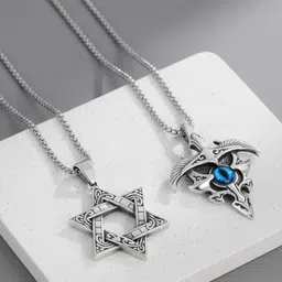 kazare Men Set Of 2 Rhodium-Plated Star Shaped Oxidised Pendants With Chains-picture-33