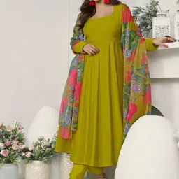 Women Basket Women Anarkali Kurta with Trousers & Dupatta image 5