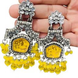 OPUS GEMS Artificial Stones Studded & Beaded Floral Shaped Drop Earrings image 4