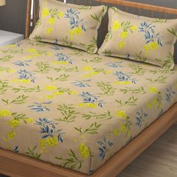 SEJ by Nisha Gupta Brown & Yellow Floral Microfiber 300TC Queen Bedsheet Set 2.28m x 2.40m-picture-42