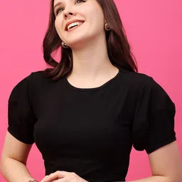 MINOS Women Solid Round Neck Cotton Top image 1
