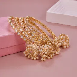 GC PREMIUM JEWELLERY Set Of 4 Gold-Plated Kundan-Studded & Beaded Bangle image 5