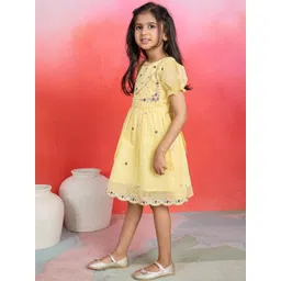 Sangria Girls Embroidered Round Neck Fit & Flare Knee Length Dress-picture-19