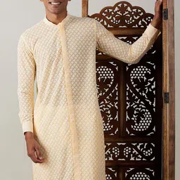 JBN Creation Men Ethnic Motifs Embroidered Chikankari Georgette Kurta-picture-32