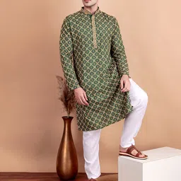TREEMODA Geometric Embroidered Mandarin Collar Thread Work Cotton Straight Kurta image 5