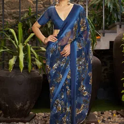 GHAN SALS Floral Printed Poly Georgette Designer Baluchari Saree-picture-22