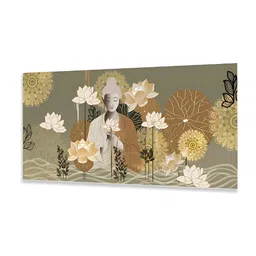 nestroots Green & White Budhha Printed Religious Canvas Painting Wall Art image 4