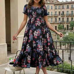 Moda Rapido Women Floral Print Puff Sleeve Fit & Flare Dress-picture-13