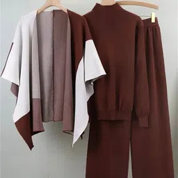 miss mosa by akanksha Alamode By Akanksha Brown Harry Luxe Winter Co-Ords With Cape image 1