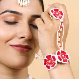 Sangria Set of 2 Beaded Haatphool Ring Bracelet-picture-27