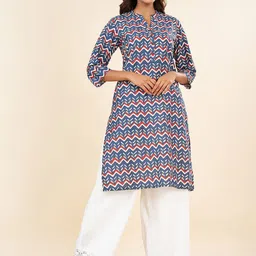 RANGMANCH BY PANTALOONS Geometric Printed Mandarin Collar Pure Cotton Kurta image 1