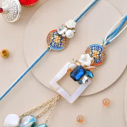 Aapno Rajasthan Stones Studded & Beaded Bhaiya Bhabhi Rakhi With Thali-picture-33