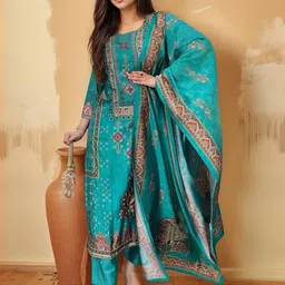 SZN Ethnic Motifs Printed Straight Kurta With Trousers And Dupatta image 2