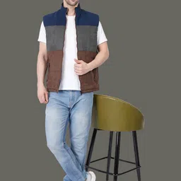 Club York Men Colourblocked Stand Collar Sleeveless Bomber Jacket image 3