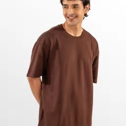 Eszett Men Solid Round Neck Cotton Oversized T-shirt-picture-21