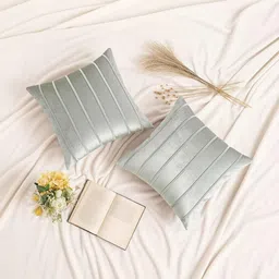 Khooti Orange & Grey Set of 3 Striped Square Cushion Covers-picture-47